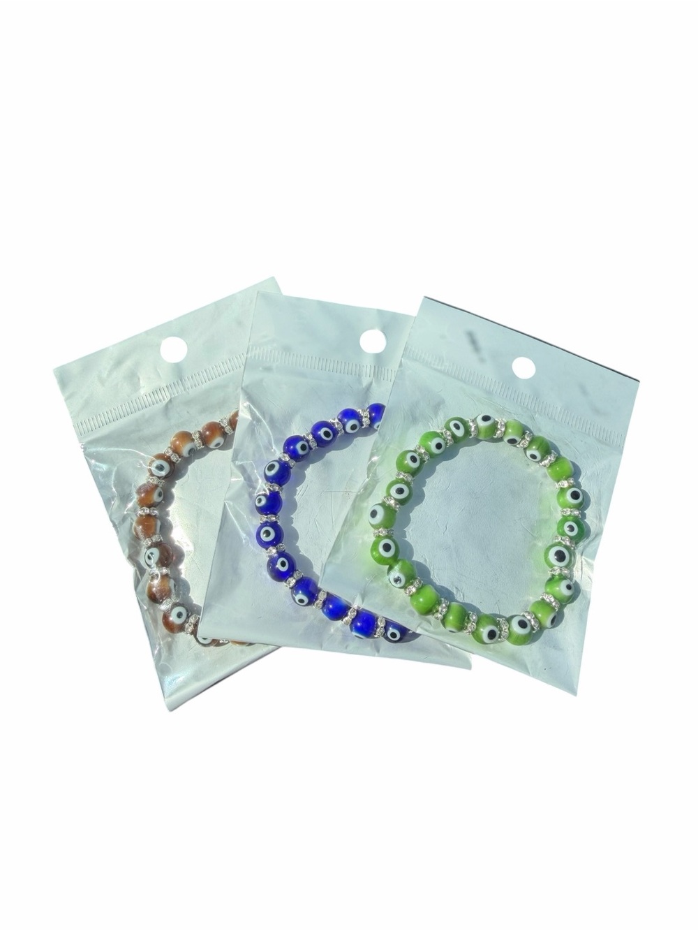 Bundle lot Eye Beaded layering Bracelet Green, Blue, Brown fashion accessories